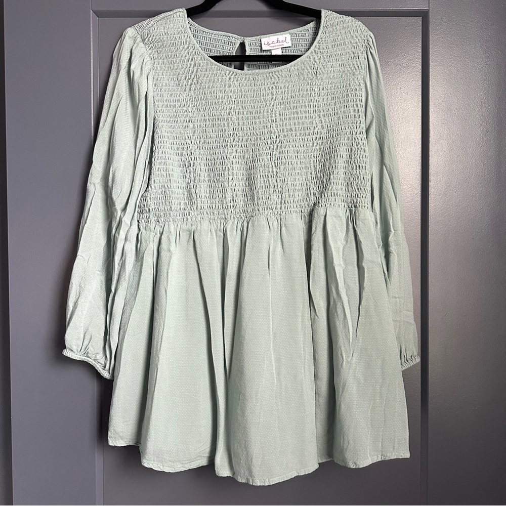 Light Green Long Sleeve Maternity Blouse